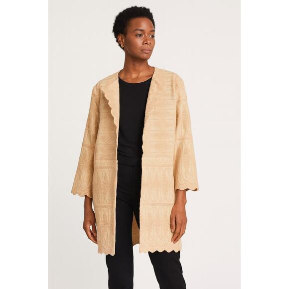 English Factory Embroidered Blush Nude Pink Long Light Jacket Cottage Large - Picture 1 of 8